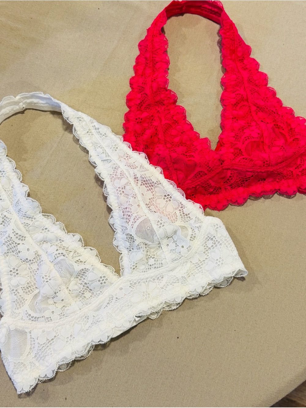 Free People Lace Halter Bralettes in White & Pink